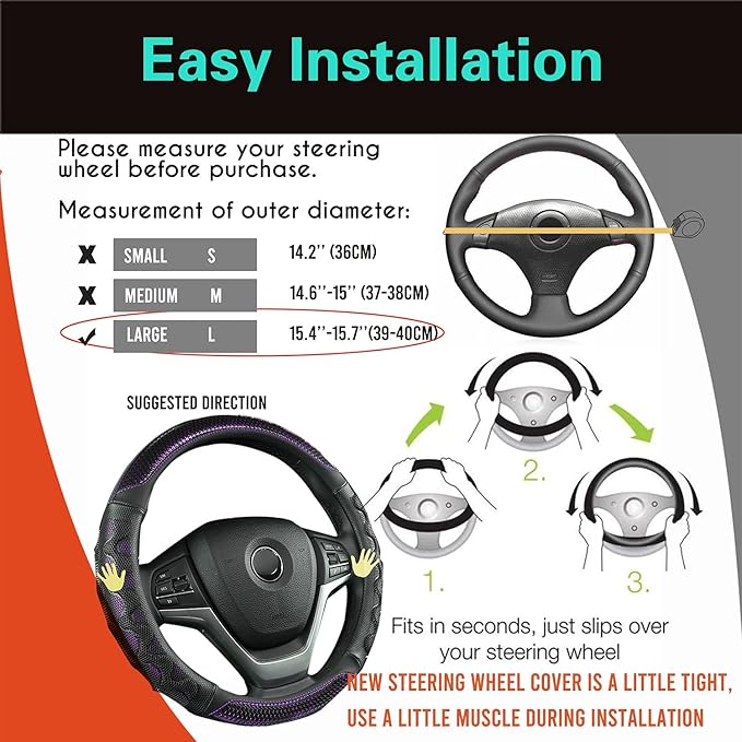 PINCTROT Large Size Steering Wheel Cover Great Grip with 3D Honeycomb Anti-Slip Design, 15.5-15.75 Inch (Purple)