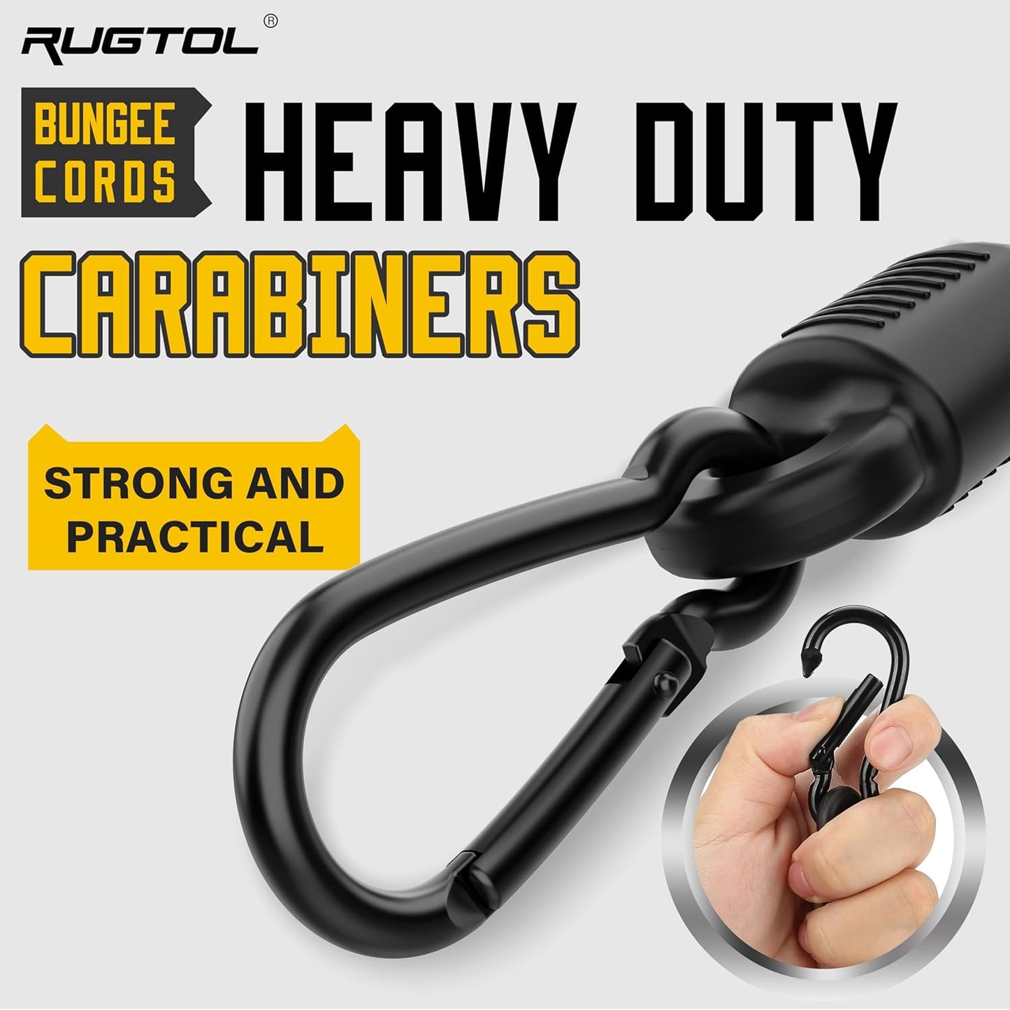 Bungee Cords with Hooks, 36 Inch Adjustable Yellow Bungee Cords with Carabiner Heavy Duty Outdoor, 8mm Thick Easy to Adjust Bungee Rope UV Resistant for Tarp, Bike Rack, Garden, Binding, 6 Pack