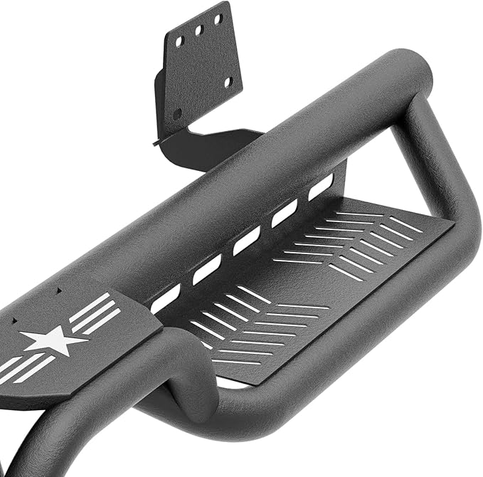 Quad Cab Running Board Side Steps Compatible with 2019-2025 Dodge Ram 1500 New Body Double/Extended Cab, Bolt-on Nerf Bar, Heavy-Duty Steel Two Stairs Design (Black, Star Logo)