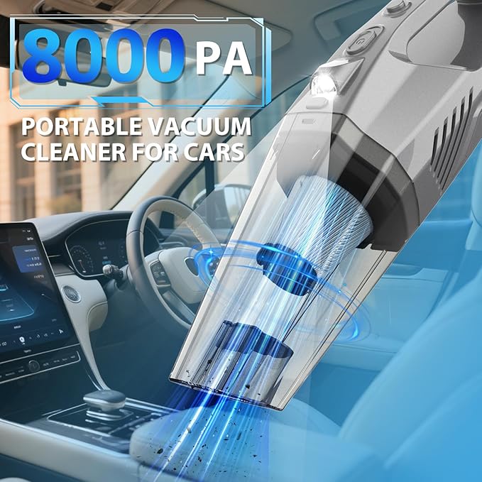 THINKWORK Car Cleaning Kit, Car Interior Detailing Kit with High Power Handheld Vacuum Cordless, Microfiber Duster for Cleaning Ceiling Fan Home, Complete Auto Accessories for Men, Women Gift
