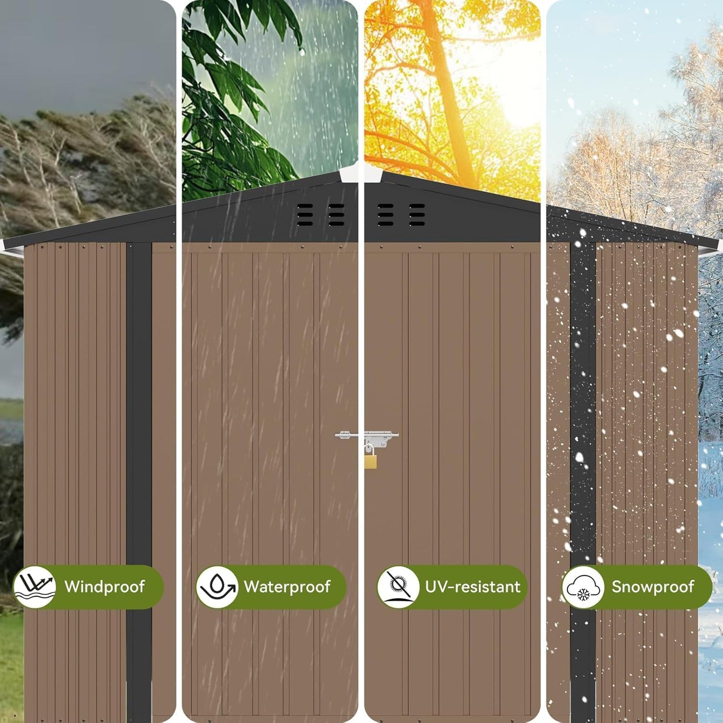 COMHOMA Shed Outdoor Storage Shed Metal,Lockable Doors Tool Sheds with Sloping Roof,Steel Garden Shed with Air Vent for Backyard,Patio,Lawn,Poolside (Brown, 8'*6')