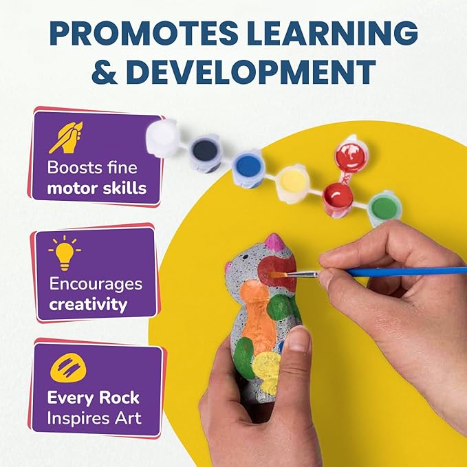 Rock Buddies - DIY Resin Shaped Stone Like Material Animal Figures - Ideal Arts and Crafts for Kids 3-12 Yrs old - Complete Kids Painting Crafts with 6 Projects, Paint, & Brush - Children's Activities