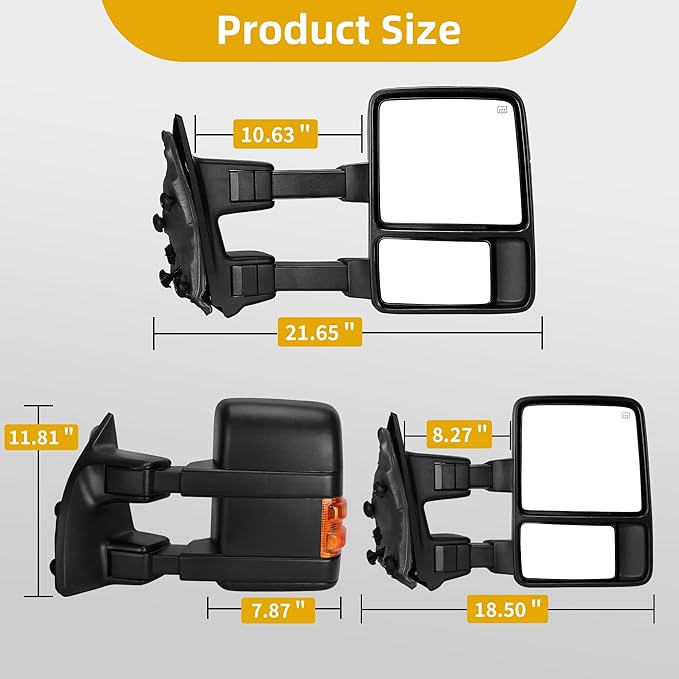 DWVO Side Towing Mirrors Compatible with 2008-2016 Ford F250 F350 F450 F550 Super Duty, Right Passenger Mirror with Power Heated Manual Folding Turn Signal Black