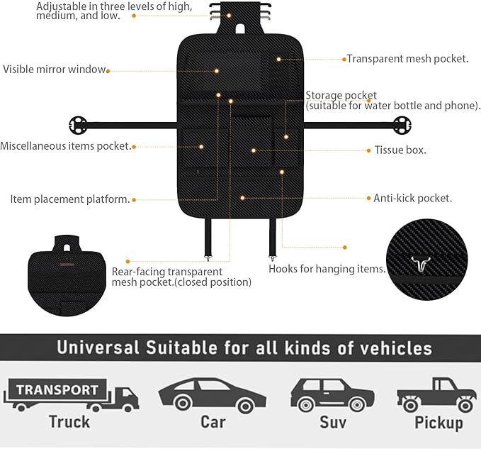 Car Seat Organizers,Multi-functional Back Seat Protectors, Storage Pouches, and Tray Holders (for Cars, Kids, Seat Back and Rear Seats) (Carbon Fiber, 2 Pcs)