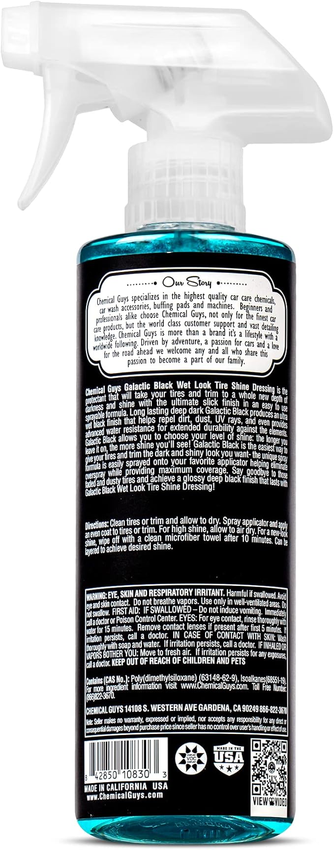 Chemical Guys Galactic Black Wet Look Tire Shine Dressing – High Gloss Spray for Tires, Trim and Rubber – Restores Deep Black Shine and Protection for Cars, Trucks, Motorcycles and RVs, 16 oz