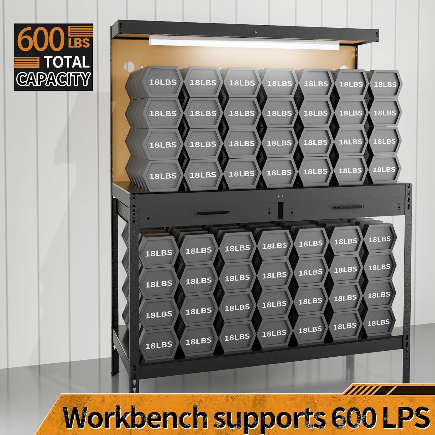 Work Bench, Work Benches for Garage, Work Table, A3 Steel 600LBS Capacity Workbench for Garage Tool Storage Workshop Basement, Tool Table Bench