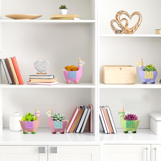 Pasimy 6 Set DIY Ceramic Succulent Planter Pots Paint Your Own Flower Pots Craft Kit Unpainted Bisque Paintable Flowerpot with Brush Palette Ready to Paint for Family Activity Gift(Alpaca)