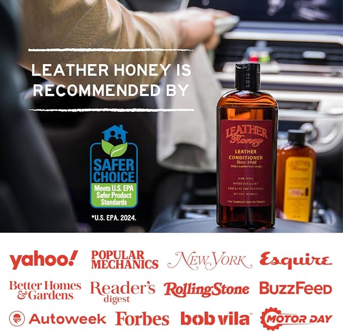 Leather Honey Leather Cleaner: Non-Toxic Leather Care Made in the USA Since 1968. Deep Cleans Leather, Faux & Vinyl - Couches, Car Seats, Purses, Tack, Shoes & Bags. Safe Any Colors & White Leather