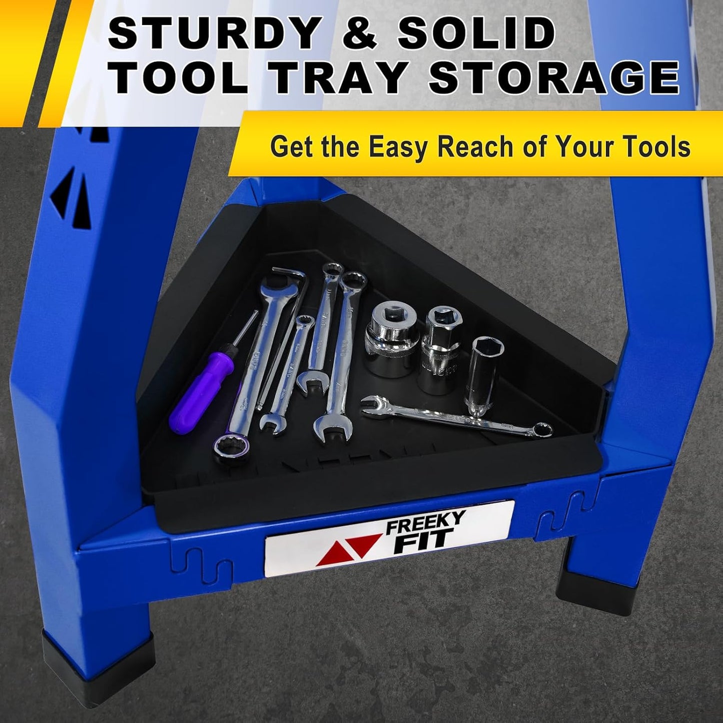 Adjustable Tall Shop Stool, Mechanics Garage Stool Chair, Work Metal Chair for Workshop, Adjustable Height, 360° Swivel Padded Seat, Tool Tray Storage, 350 LBS Capacity, Heavy Duty, Blue