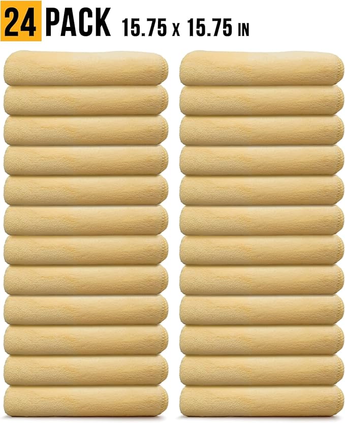 VPD Microfiber Coral Fleece Towels - Dark Yellow, Ultimate Car Drying Towels, Extra Large, Super Absorbent, Lint and Scratch Free, Perfect for Car Wax Polishing (24, 15.75" by 15.75")