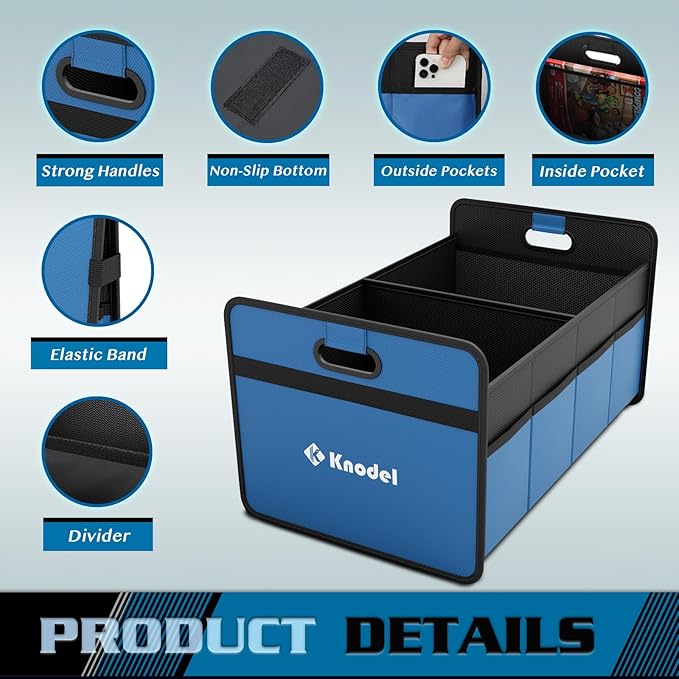 K KNODEL Car Trunk Organizer, Foldable Organizer for Car, Automotive Consoles & Organizers, Storage with Reinforced Handles (Small, Blue)