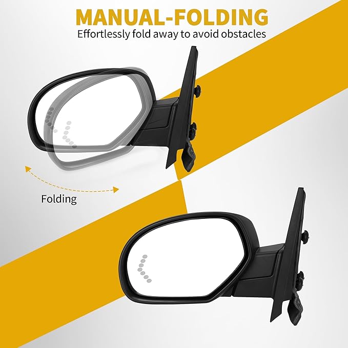 DWVO Left Driver Side Towing Mirror for 2007-2014 Chevy Silverado & GMC Sierra New Body - Electric Heated Defrost, Power Adjustable Glass, LED Turn Signal, Puddle Lamp, Manual Folding