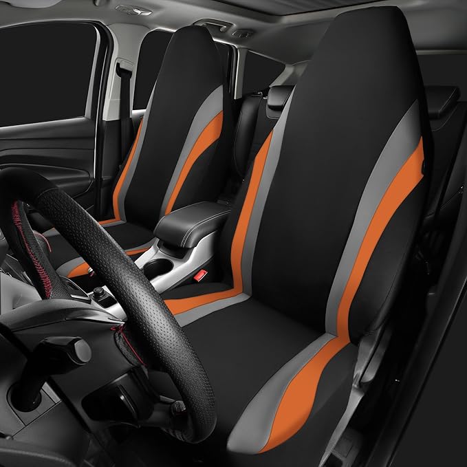 CAR PASS AquaShield Neoprene Waterproof Car Seat Covers Front Seats Only, High Back Bucket Seat Cover,Airbag Compatible,Seat Covers for Women Girl, Universal Fit for Auto Truck Van SUV (Black Orange)