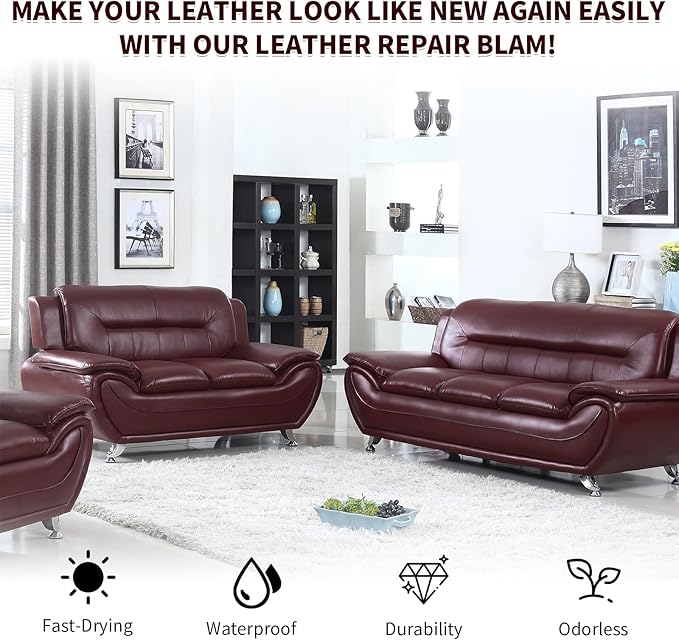 Maroon Leather Recoloring Balm,Leather Couch Scratch/Stain Remover,Leather Repair kit for Vinyl Furniture and Car Interior,Leather Dye Paint for Scratched and Faded Leather Couches