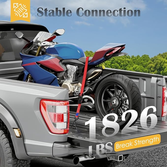 Ratchet Straps 4 Pack - 1,826 Lbs Break Strength 1 in x 15 Ft Medium Duty Ratchet Tie Down Straps with S Hooks Set for Truck, Cargo Van, Trailer, Motorcycle (Red)