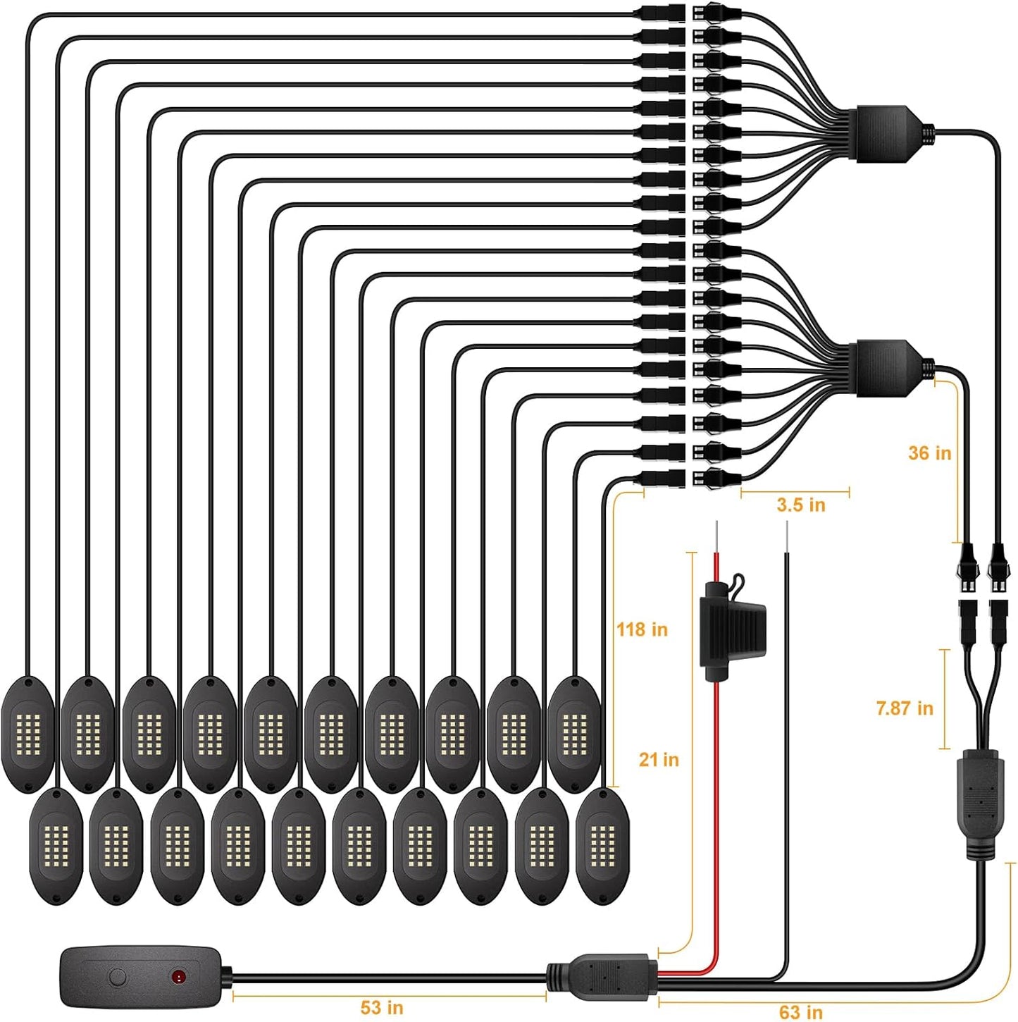 Honalia Pure White Rock Lights for Trucks 20 Pods, 6000K White LED Rock Lights Kits with Switch