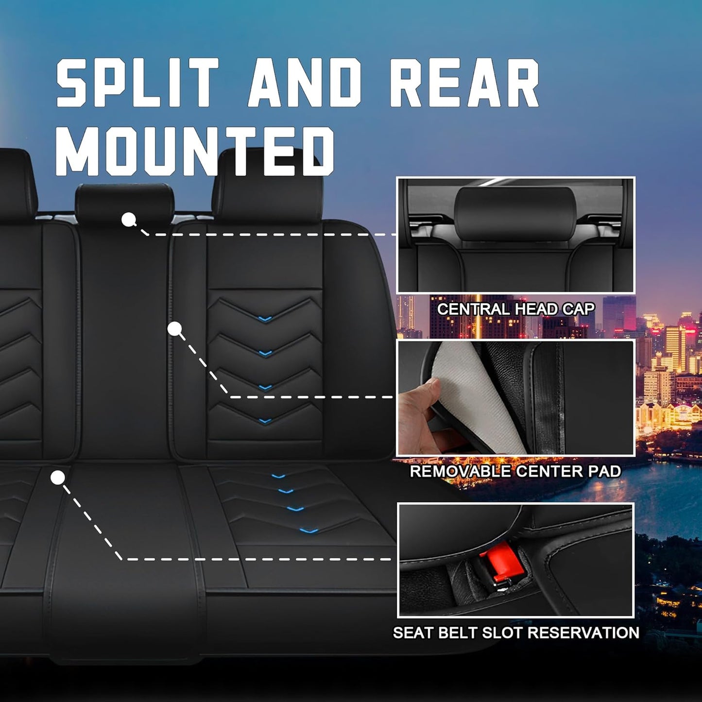 Car Seat Covers for Chrysler Pacifica 2004-2025, Stylish Sport Seat Cover, Premium Nappa Leather Car Seat Cover. Automobile Seat Covers Sets.(Luxury 5 Seats/Black Blue)