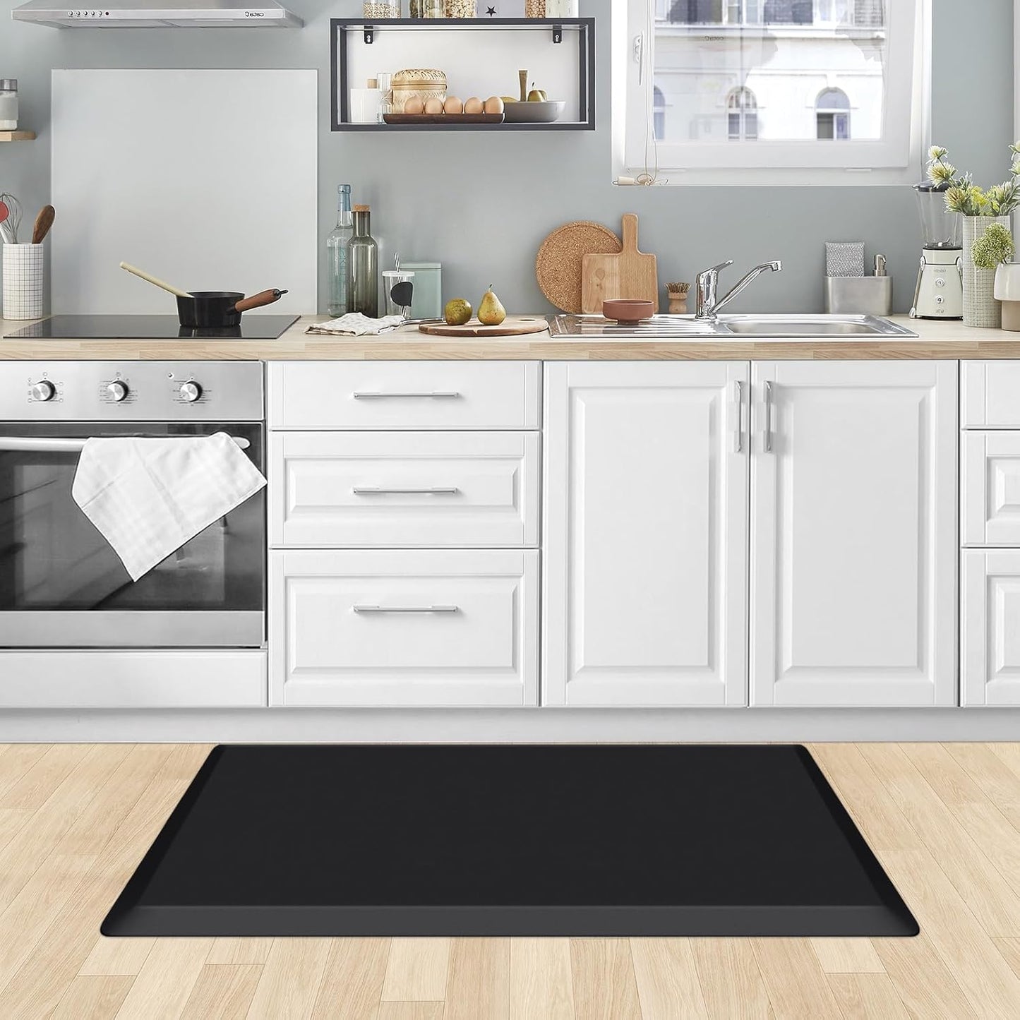 KitchenClouds Kitchen Mat Cushioned Anti Fatigue Rug 22"x36" Waterproof, Non Slip, Standing and Comfort Desk/Floor Mats for House Sink Office (Black,0.8inch)