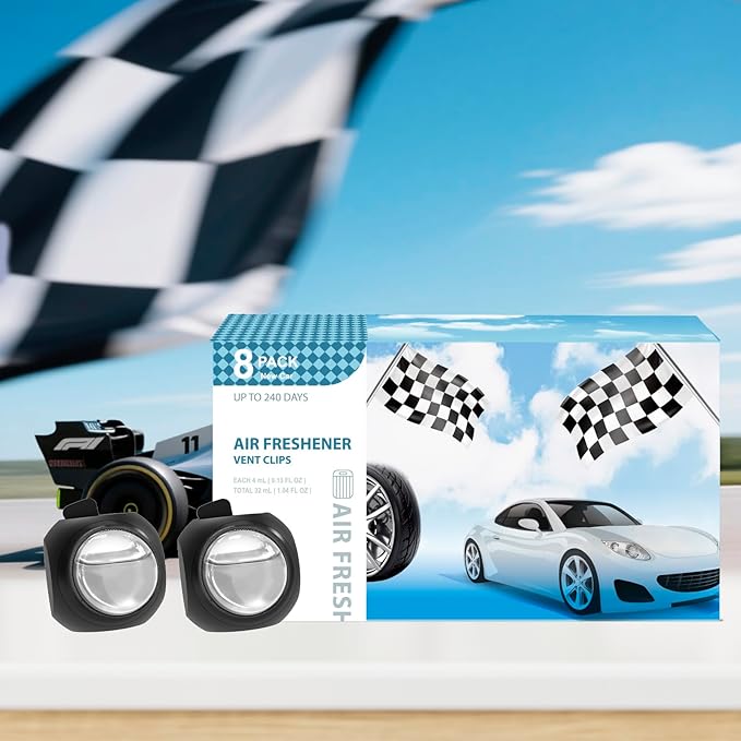 Car Air Freshener Vent Clips, 8 Pack, Provides Long-Lasting Scent, Up to 240 Days, Odor Eliminator (New Car Scent)