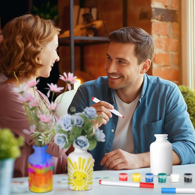 4 Set Paint Your Own Porcelain Paint Vase Art Project White Ceramic Painting Kit for Adults Porcelain Vase Decorating Kit with Christmas Holiday Supplies DIY(Classic)