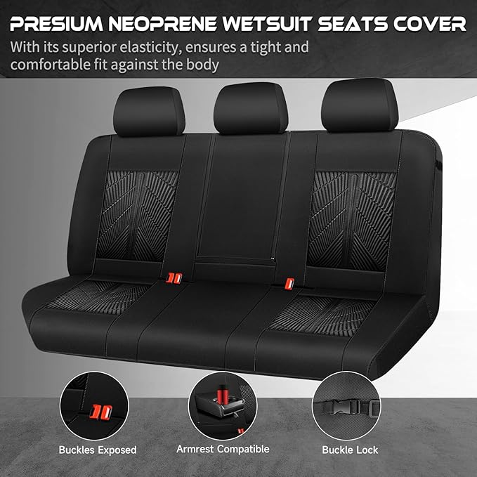 CAR PASS 3D Neoprene Back Seat Cover, Waterproof Rear Seat Covers Universal Fit for Cars Sedans Trucks Vans and SUVs, Black