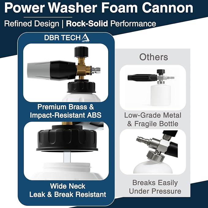 Foam Cannon for Pressure Washer, 1.1mm Orifice, 1000-4000 PSI, 1/4 Inch Quick Connector, Wide Neck and Adjustable Spray, Heavy Duty Car Snow Foam Blaster for Superior Foaming & Deep Clean, Grey