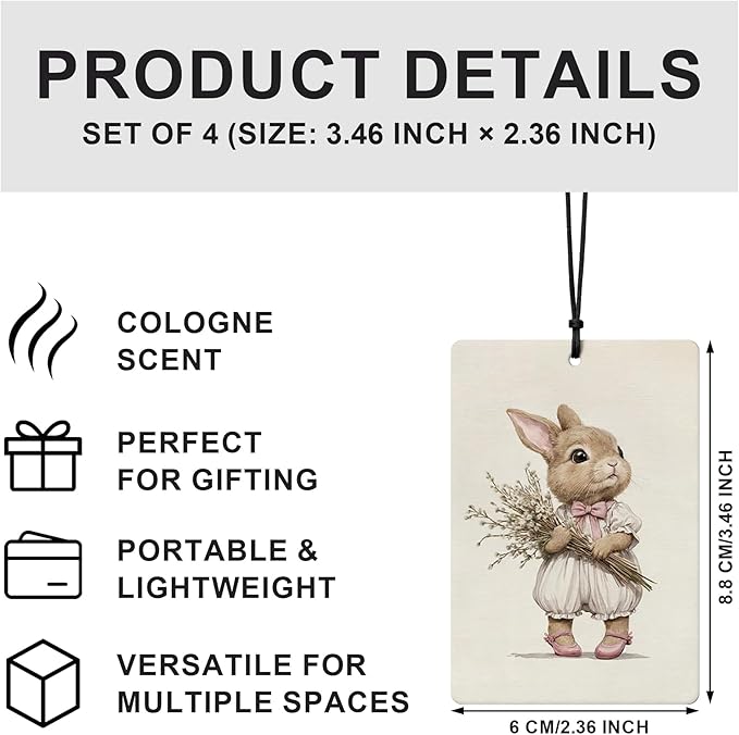 Pink Girly Car Air Freshener 4 Pcs, Cute Bunny Hot Air Balloon Swan You Are Loved Hanging Air Freshener for Cars Closet Drawer Books, Pink Cute Car Accessories for Women Girls