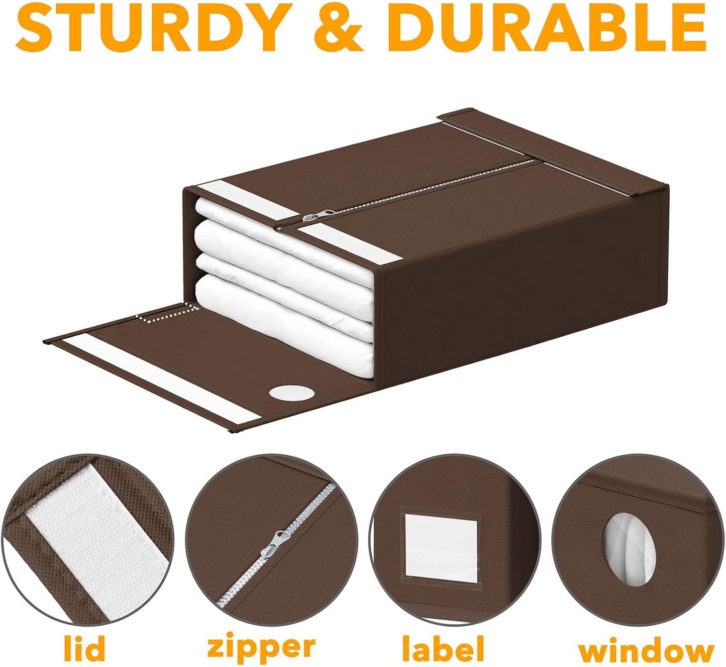 SpaceAid 6 Pack Bed Sheet Organizers and Storage, Foldable Sheet Organizer with Window for Linen Closet, Set Folder Keeper for Queen & King Size Bedding Storage (Brown)