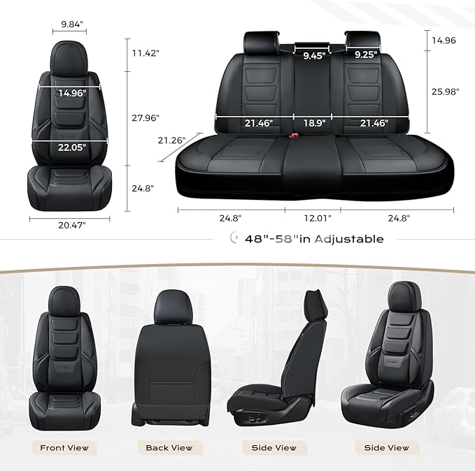 Coverado Car Seat Covers, Front Covers for Cars, Car Seat Cover Front Seats, Automotive Seat Cover, Waterproof, Leather Car Seat Cushion, Universal Interior Covers Seat Protectors for Most Cars Black