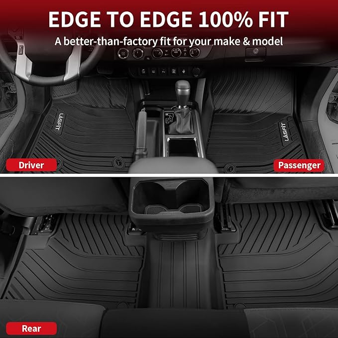 LASFIT Floor Mats for Toyota Tacoma 2016-2023 Double Cab (Only for Automatic) All Weather Custom Fit Floor Liner for Tacoma SR/SR5/TRD/Limited/Trail TPE Mats Front&Rear 2 Row Car Mats, Black