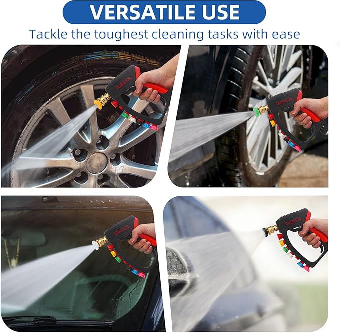 DUSICHIN Short Pressure Washer Wand High Spray Swivel Gun 7 Nozzle Tips 4000 PSI, Pressure Washer Attachment 1/4" Quick Connector Outlet,M22-14mm M22-15mm 3/8" Fitting, Not for Garden Hose DUS2911