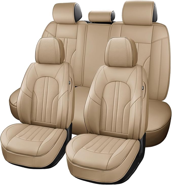 Car Seat Covers,Car Seat Protector Waterproof,Seat Covers Full Set, Car Seat Protectors,Automotive Seat Covers Fit for Most Cars Beige