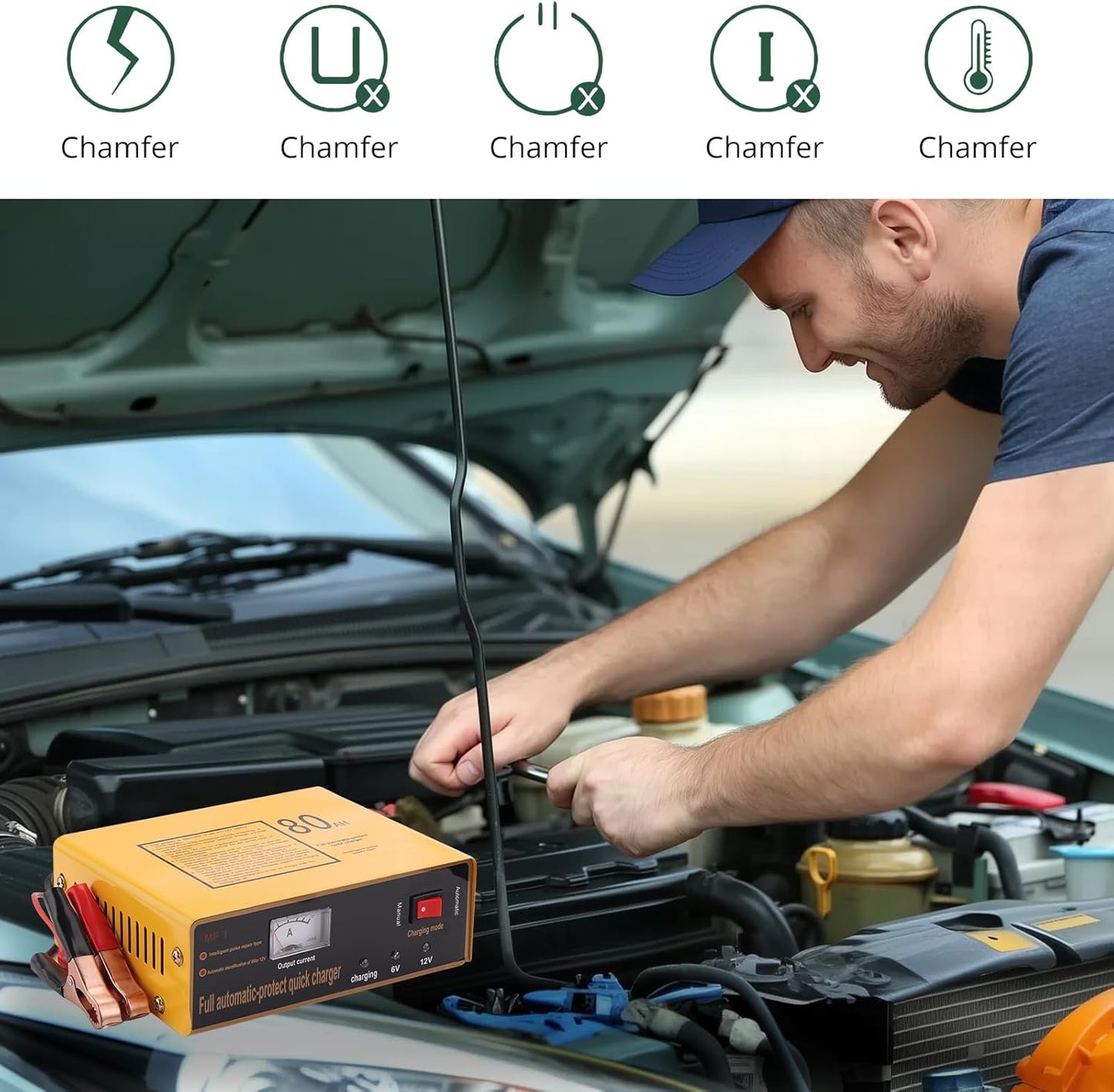 6V 5A and12V 8.5A Car Battery Charger,Smart Battery Trickle Charger Maintainer 4 Charging Mode for Automotive Motorcycle Truck Boat Toy Car Lawn Mower Lead Acid Batteries (Yellow)