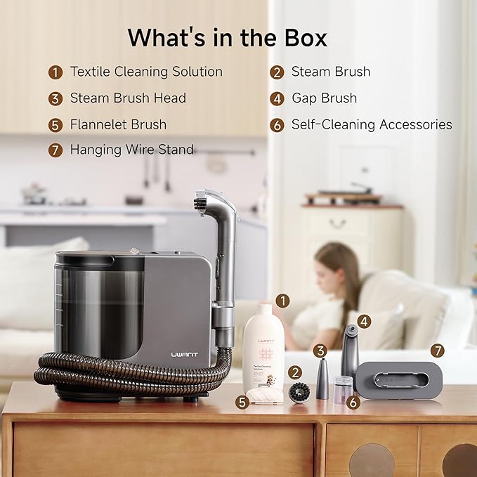 uwant Portable Carpet Cleaner with Steam& Heating System 18Kpa Powerful Suction Carpet Cleaner with 4 Cleaning Tools& Solution 2 in 1 Upholstery Cleaner Steam Cleaner for Pets, Car