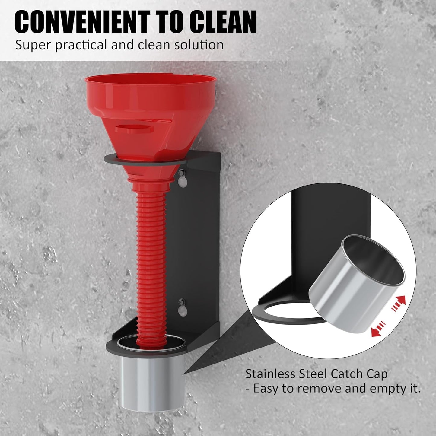 UNITEDPOWER Wall Mount Oil Funnel Holder, Organizer Storage Rack with Removable Collection Cup, Fluid Drain Caddy for Workshop, Shed, Garage, Home (Only Holder, No Funnel)