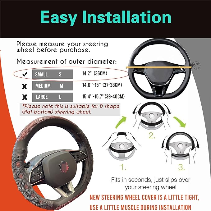 PINCTROT D Shaped 14 Inch Small Sized Steering Wheel Cover Great Grip with 3D Honeycomb Anti-Slip Design, Flat Bottom 14 Inch (Wine Red)