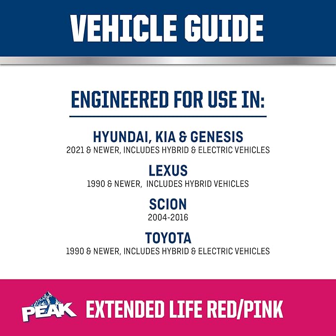 PEAK OET Extended Life Red/Pink 50/50 Prediluted Antifreeze/Coolant for Asian Vehicles, 1 Gal. (Pack of 2)