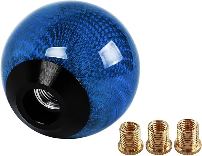 Real Carbon Fiber Shift Knob Gear Shifter Knobs with 3 Adapters Round Ball for Most Manual Car Universal Gear Shift Knob (Blue)
