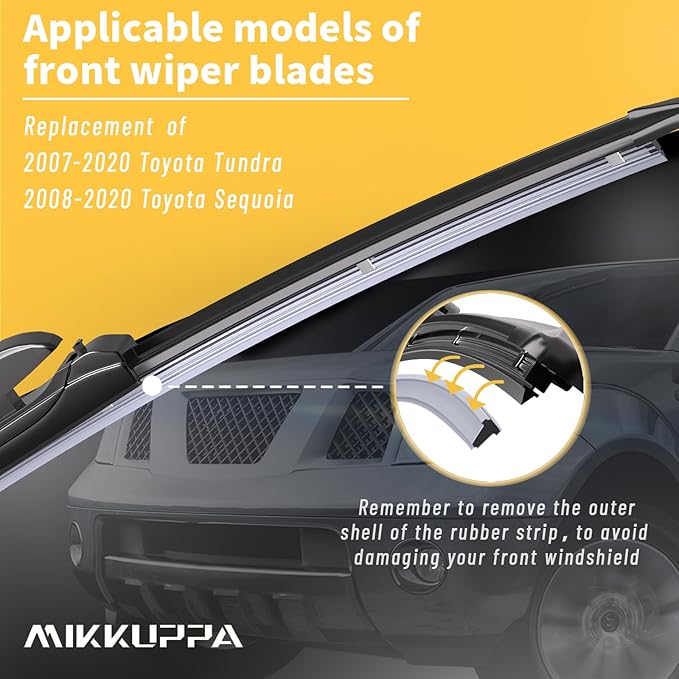 MIKKUPPA 26"+23" Front Wipers Blades, Replacement for 2007-2020 Toyota Tundra, 2008-2020 Toyota Sequoia - Automotive All Season Windshield Wiper Blades For My Car, Pack of 2
