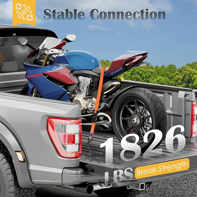 Ratchet Straps 4 Pack - 1,826 Lbs Break Strength 1 in x 15 Ft Medium Duty Ratchet Tie Down Straps with S Hooks Set for Truck, Cargo Van, Trailer, Motorcycle (Orange)