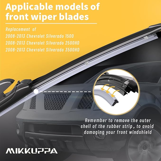 MIKKUPPA 22" + 22" Wiper Blades, Replacement for 2008-2013 Chevrolet Chevy Silverado 1500 2500HD 3500HD, 2005-2018 Tahoe Suburban, 2008-2013 GMC Sierra,OEM Front Windshield Wiper (Pack of 2)