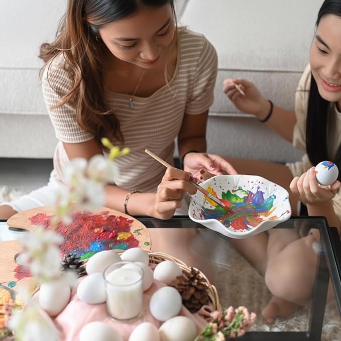 Kolldenn 4 Sets Jewelry Dish Making Kit DIY Paint Your Own Ceramic Arts and Crafts Kit Make Your Own Jewelry Bowls Gifts for Birthday Gift Ideas (Lotus Leaf Plate)