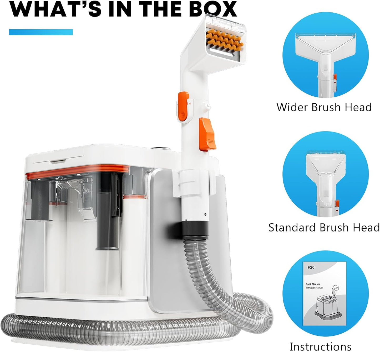 Portable Carphcleaner & Upholstery Cleaner Machine - Multi-Surface Carpet Shampooer with Powerful Suction, Handheld Spot Cleaner for Pets, Stains, Auto Detailing, Furniture, Couch, Car Seats (Silver)