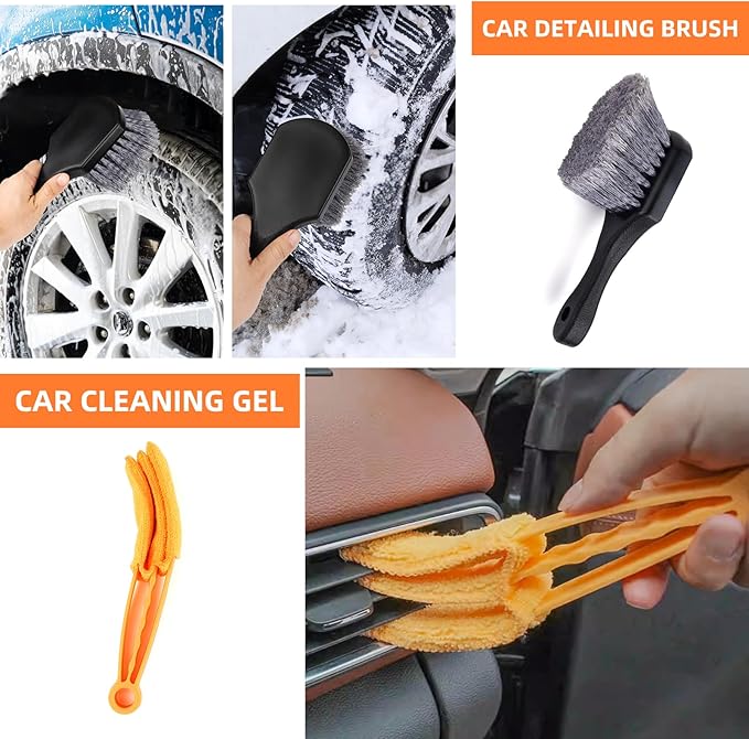 Car Cleaning Kit with Storage Bag, Car Washing Kit 16 Pcs, Car Detailing Kit with Wash Mitt Sponge Towels, Car Wash Mitt, Detailing Brushes, Exterior and Interior Car Washing Set