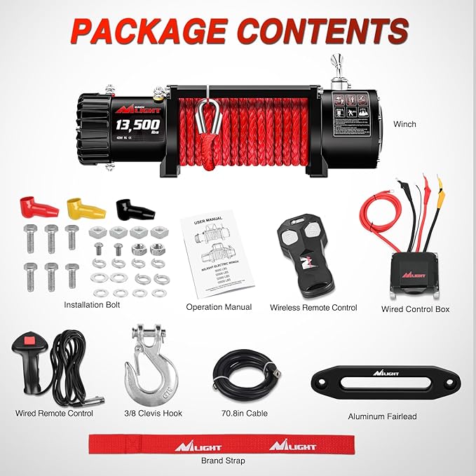 Nilight 12V Electric Winch 13000lbs ATV Trailer Winches with Synthetic Rope Fairlead Wired Handle & Infrared Remote Waterproof Winch for Truck Offroad