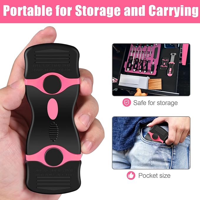 4 Pack Razor Blade Scraper, Premium Cleaning Scraper Tool with 50 PCS Metal & Plastic Razor Blades, Multi-Purpose Glass Scraper for Windows, Sticker, Decals, Cooktop, Paint Removal (Pink)