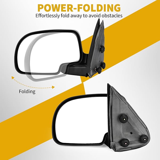 DWVO Right Passenger Side Manual Folding Towing Mirror for 1999-2006 Chevy Silverado, GMC Sierra, Tahoe, Suburban, Yukon XL, Denali, Avalanche Classic, Adjustable Tow Side Mirror Accessory, Black