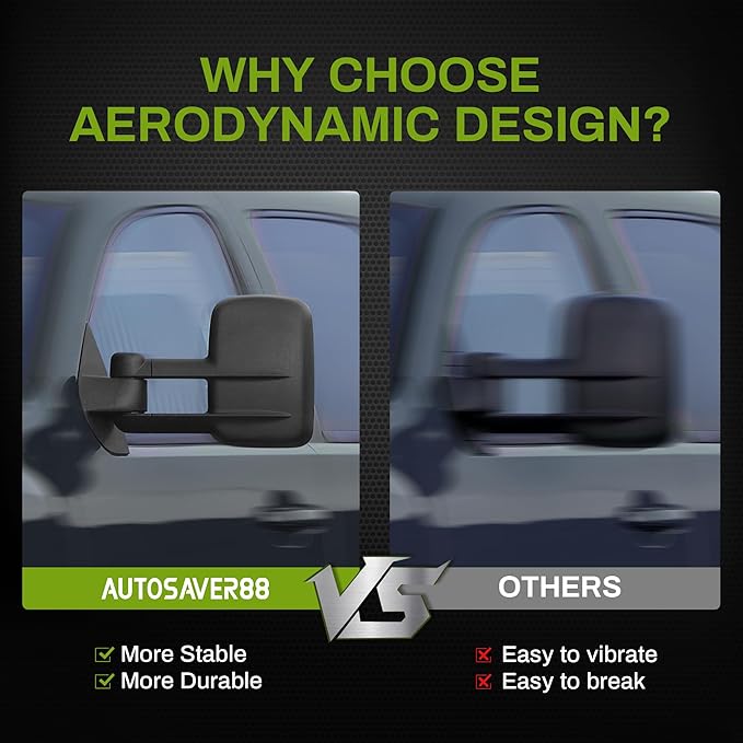 AUTOSAVER88 Towing Mirrors Compatible with 2014 2015 2016 2017 2018 Silverado Sierra 1500, 2015-2018 Silverado Sierra 2500 HD 3500 HD Power Heated Manually Folding Telescoping Side Mirror Black