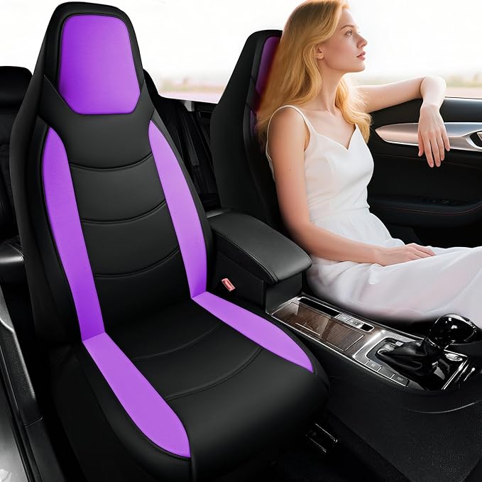 Road Comforts Car Seat Cover, Leather Full Set Car Seat Cover, Automotive Interior Seat Covers, Universal Fit for Most Cars, SUVs, Trucks, and Vans, Airbag Compatible (Purple)