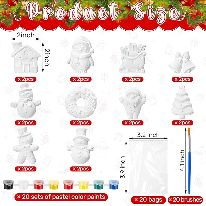 Simgoing 20 Set Dinosaur Unicorn Mermaid Donut Jungle Animal DIY Painting Kit Pumpkin Snowman Ceramic Paint Your Own Figurines Unpainted Plaster Craft for Party Favor(Snowman)